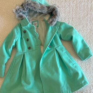 Cat and Jack Double-Breasted Coat with Faux Fur Hood teal 7/8